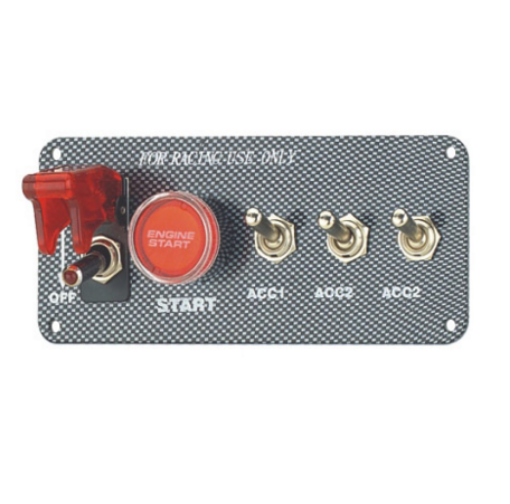 Picture of Ignition panel with start button and 3 additional ON / OFF switches