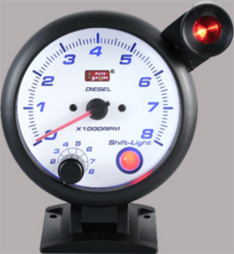Picture of Autogauge - 3.75 "tachometer - White background - Black ring - With shiftlight - For diesel