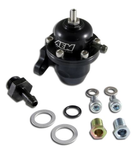 Picture of AEM 25-301BK EFI fuel pressure regulator offset 2x AN6 ORB / 1x AN6 ORB