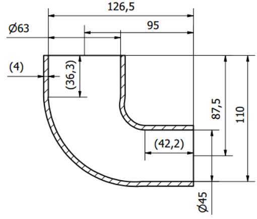 Picture of 1.75" to 2.5" / 45 mm. to  63.5 mm. - 90 degrees silicone bend / reduction - Black