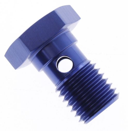 Picture of Banjo bolt - 7/16 "-24 UNF - Length: 20mm. Blue Alu