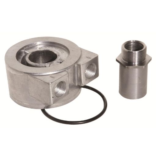 Picture of Sandwich Oil Adapter 1"-16 for Cummins Dodge Diesel w/ 3/8" NPT Ports