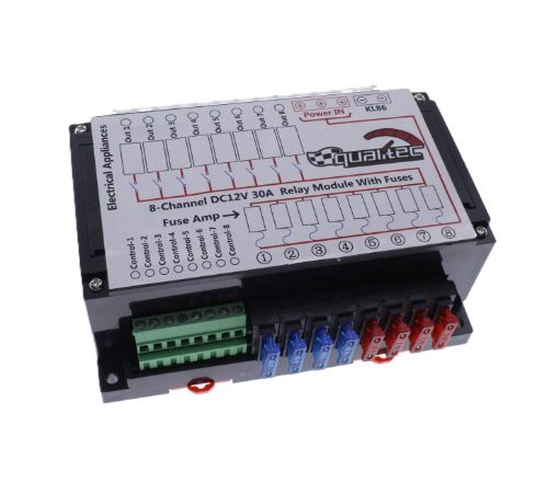 Picture of TYTXRV 8-channel DC 24V 30A relay module with fuses