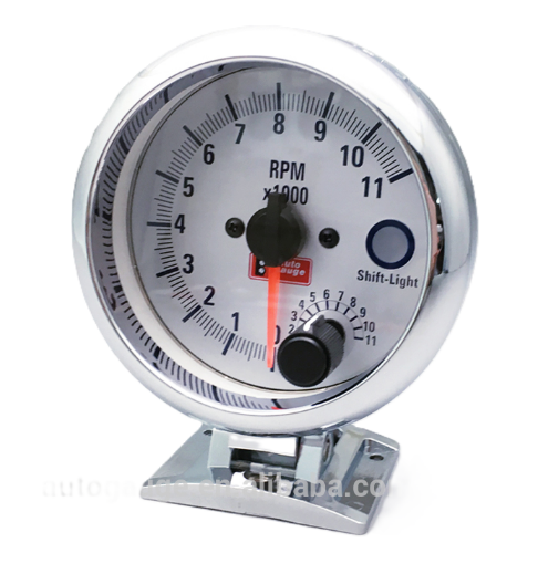 Picture of 3.75 "tachometer - White background - Chromium ring - With shiftlight